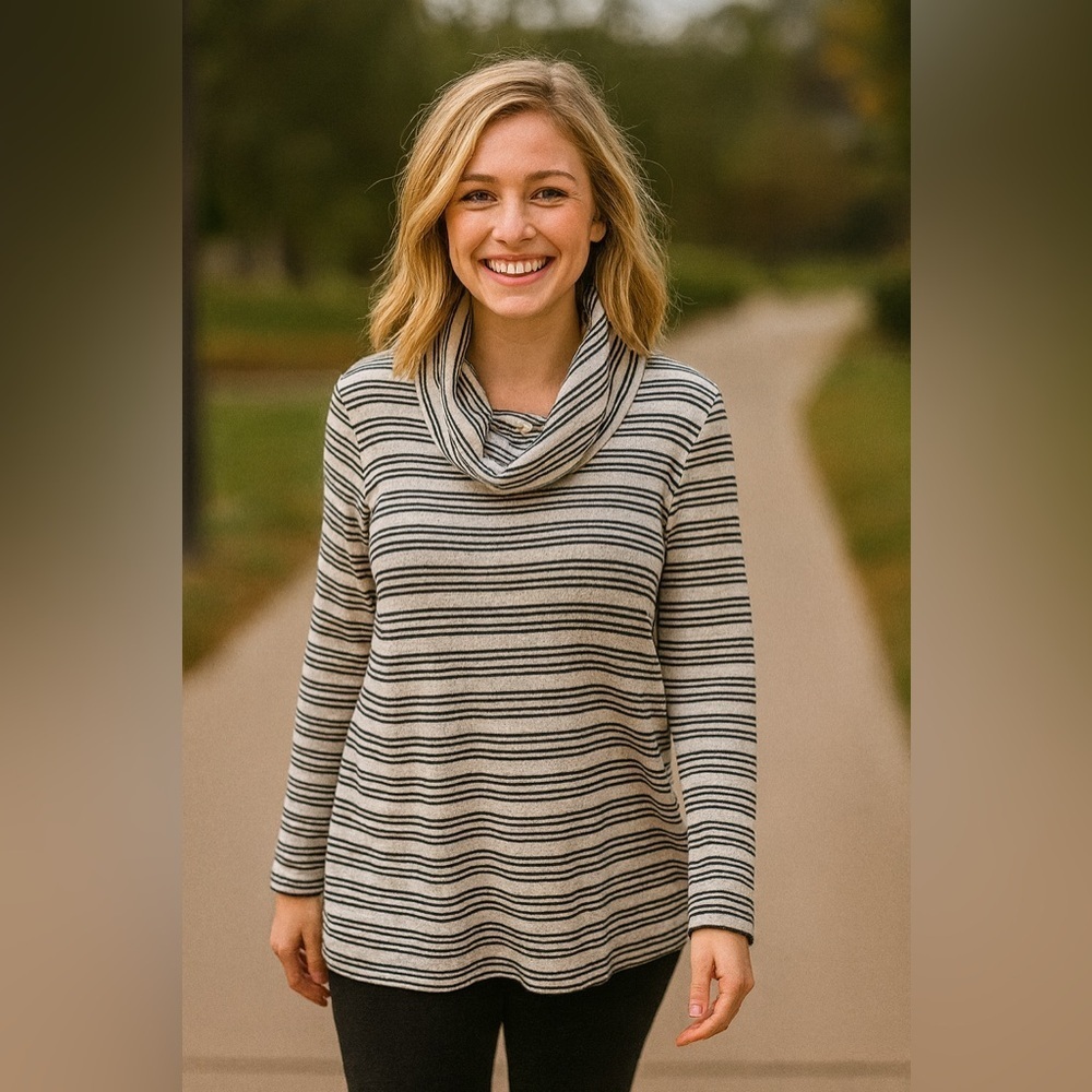 T by Talbots Striped Cowl Neck Top Size 2X - Picture 1 of 10